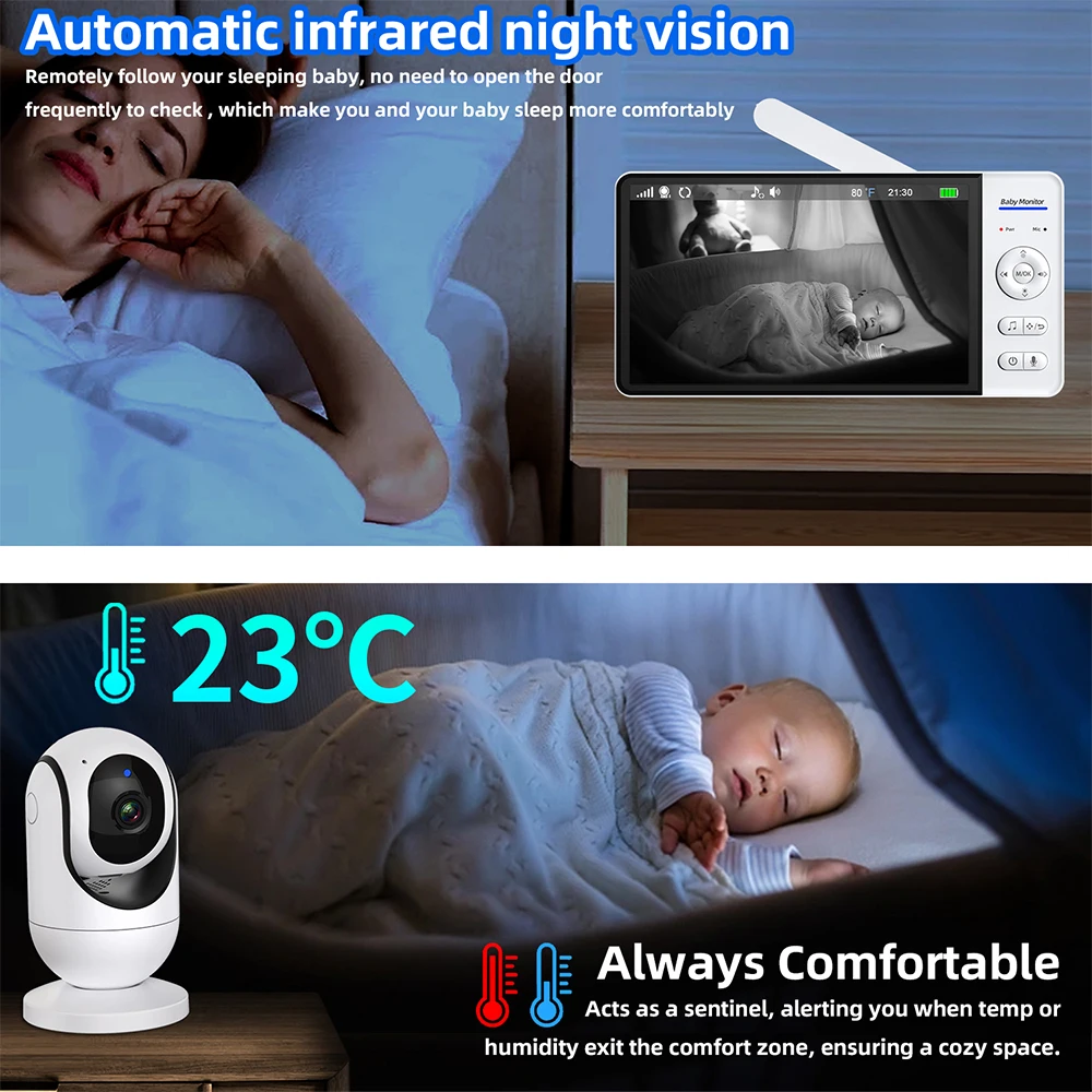No WiFi 7 Inch Baby Monitor 2- - Audio Music For Video 评论和价格