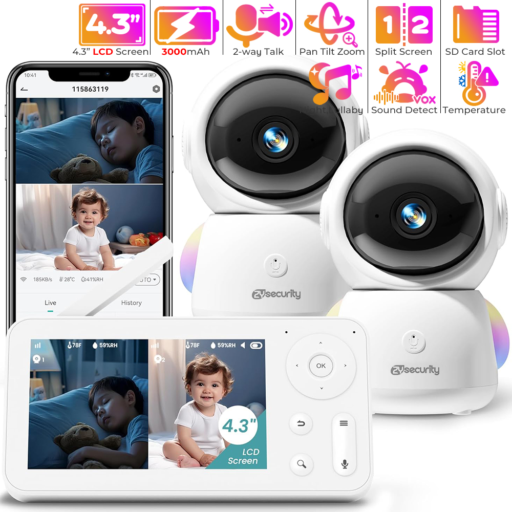 2K Baby Monitor with 2 Cameras - Audio Music For Video 评论和价格