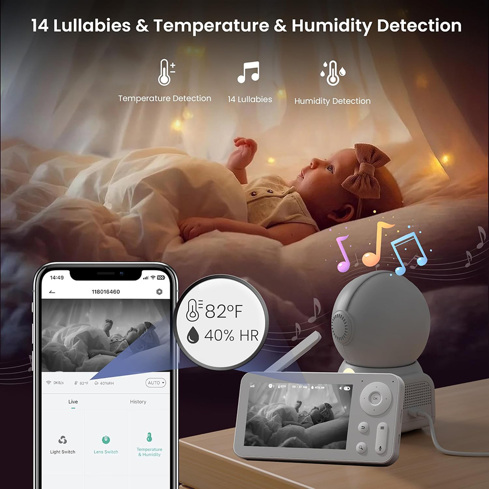 2K Baby Monitor with 2 Cameras - Audio Music For Video 评论和价格